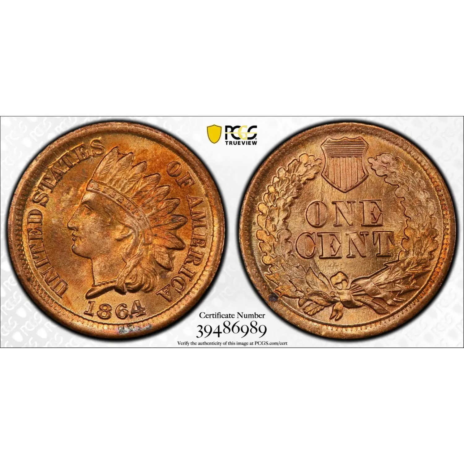 1864 Indian Cent PCGS MS-66 RD Bronze