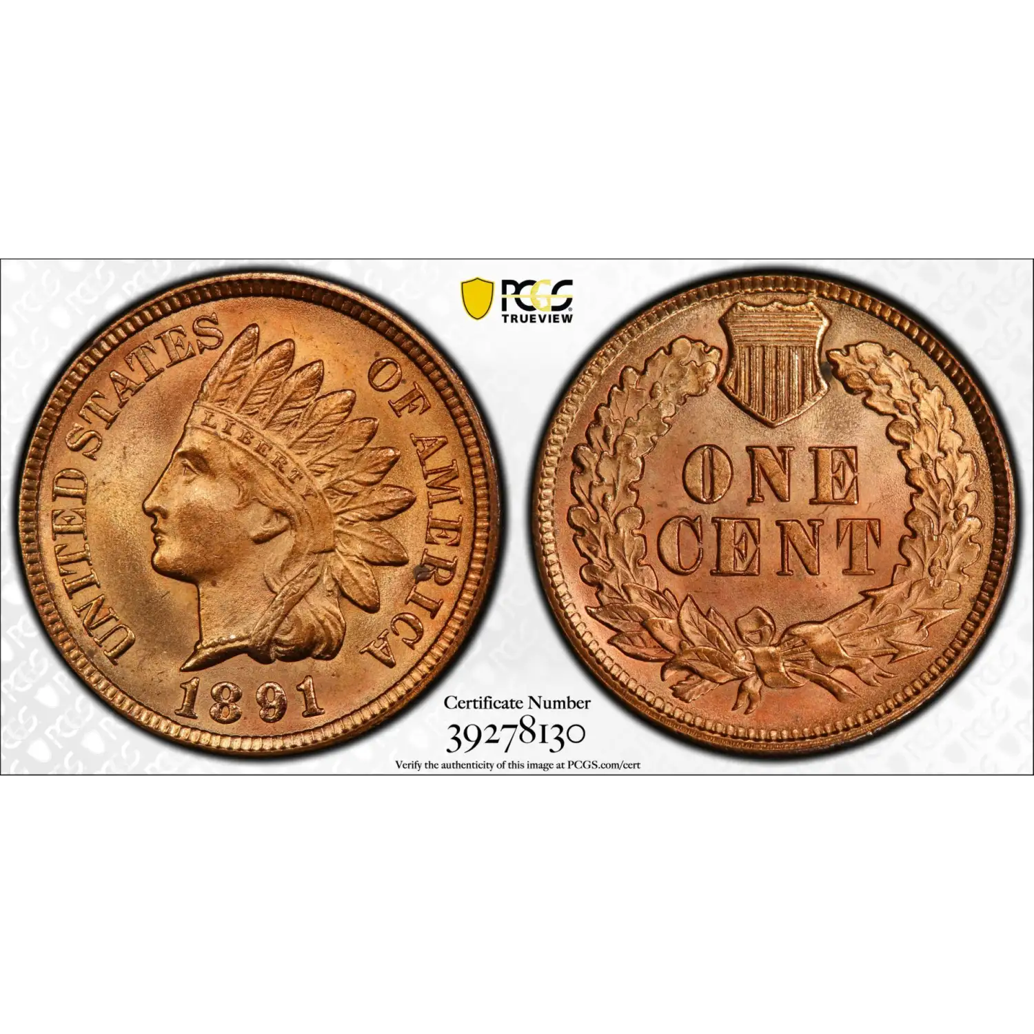 1891 Indian Cent PCGS MS-66 RD