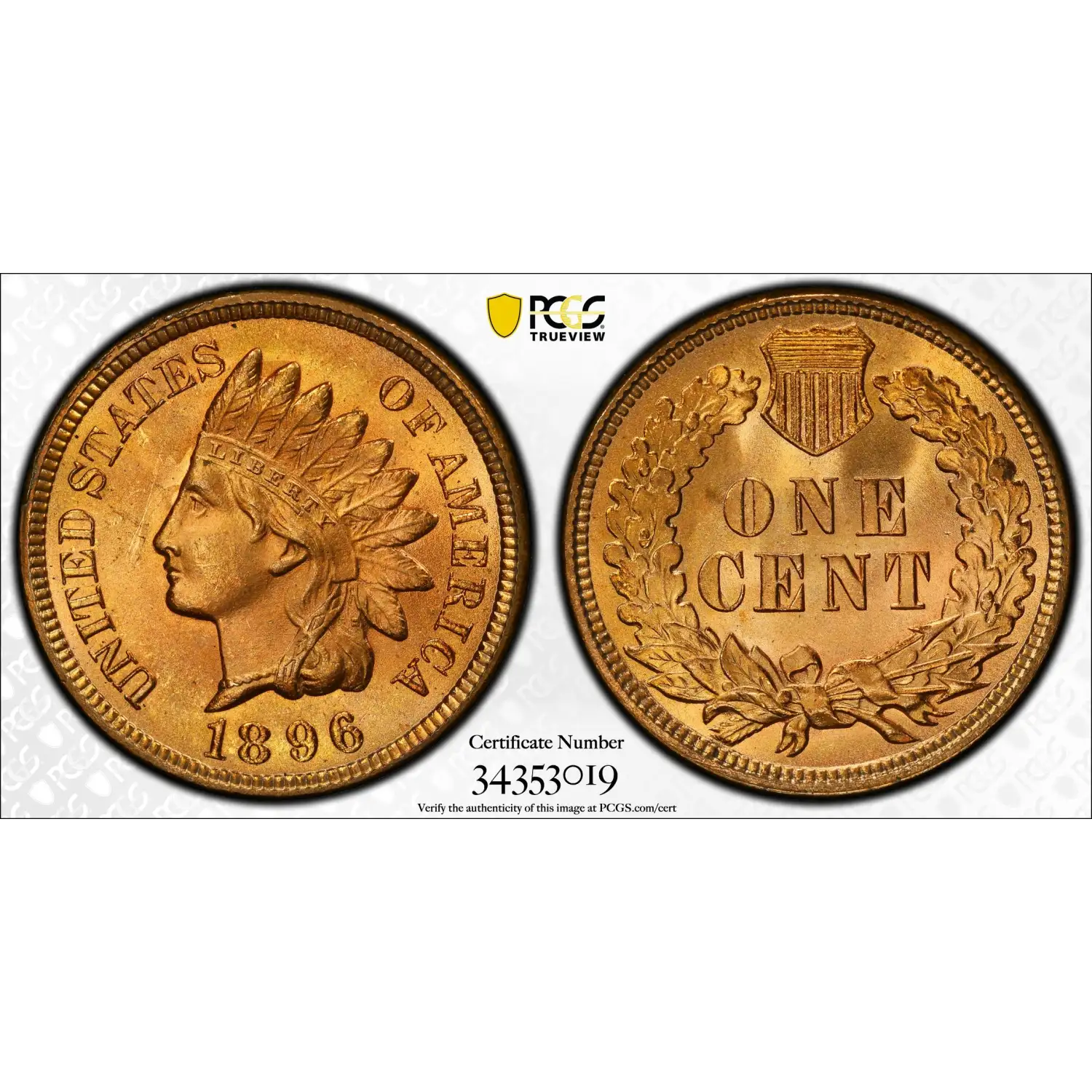 1896 Indian Cent PCGS MS-66 RD