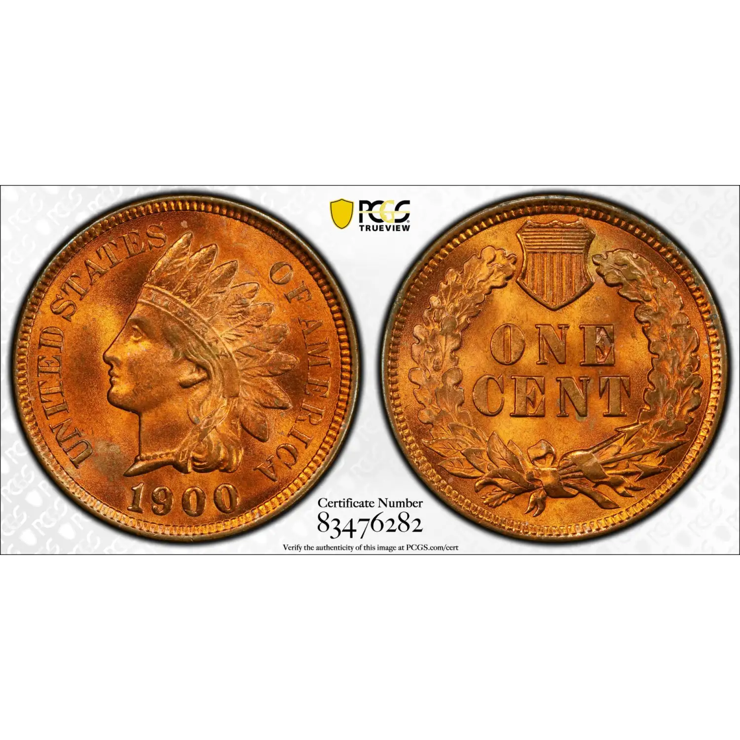 1900 Indian Cent PCGS MS-65 RD