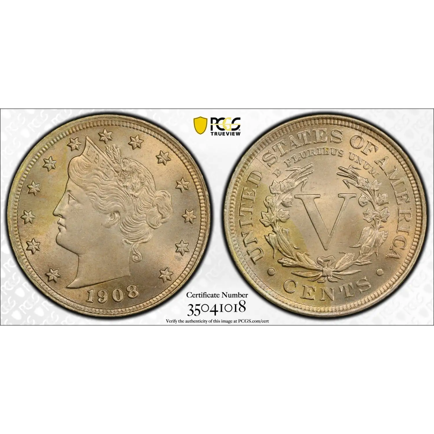 1908 Liberty Nickel PCGS MS-66