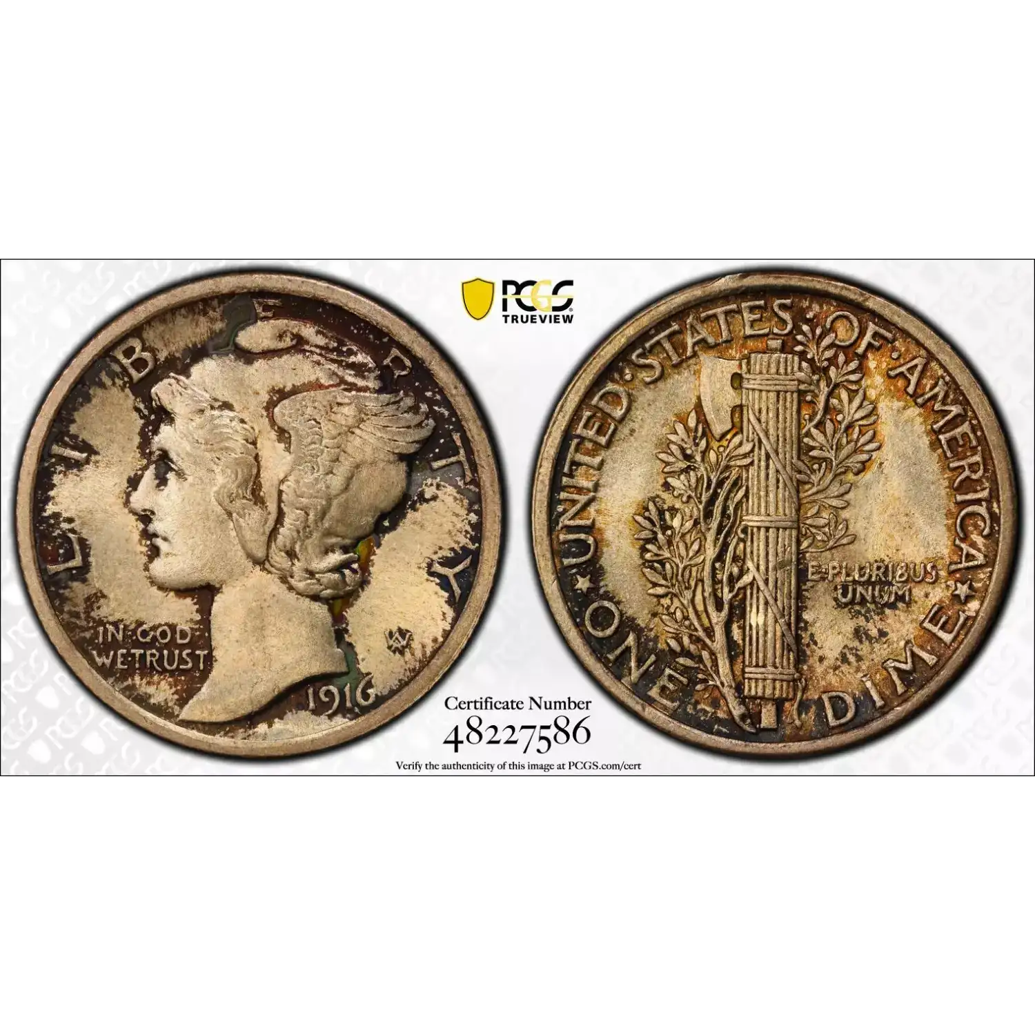 1916 Mercury Dime PCGS MS-64 FB Mercury