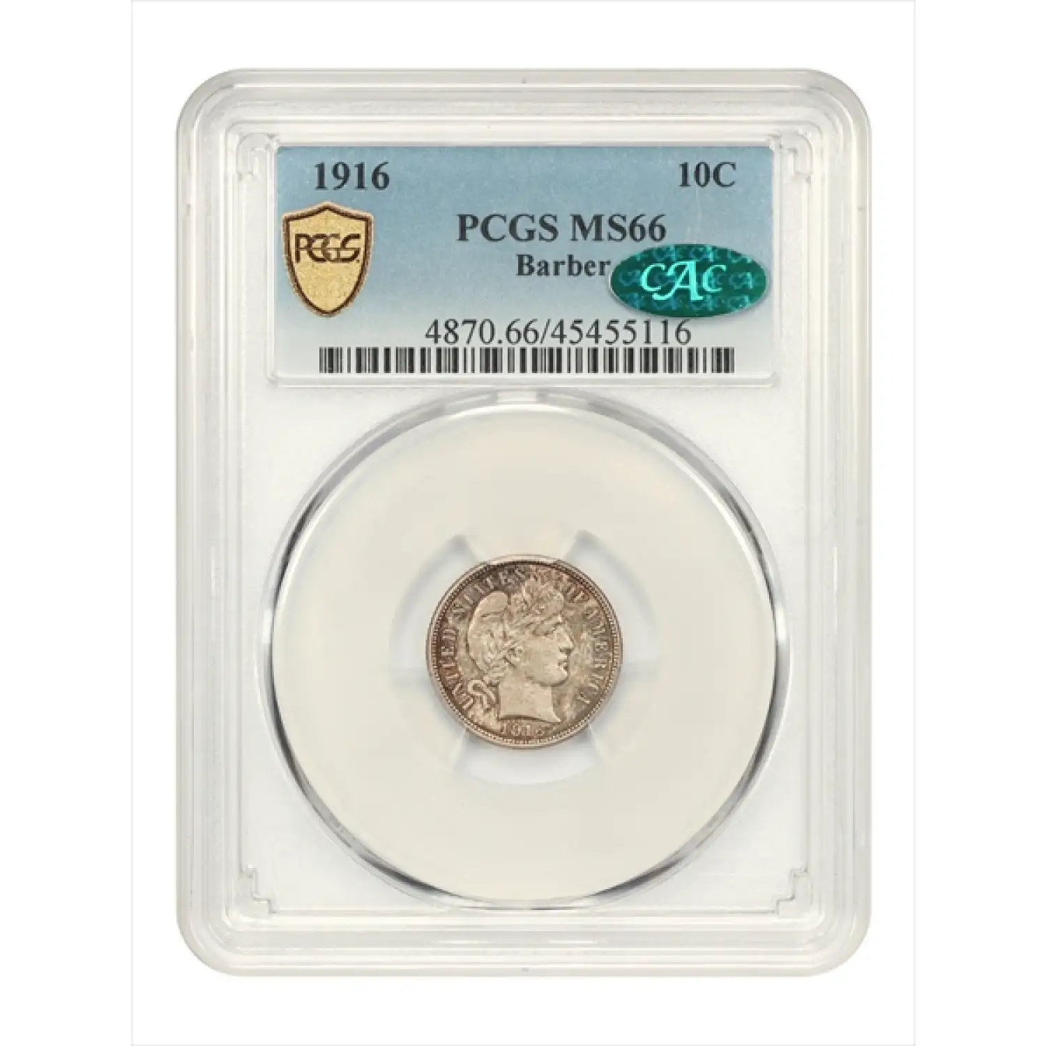 1916 Barber Dime PCGS MS-66 Barber CAC