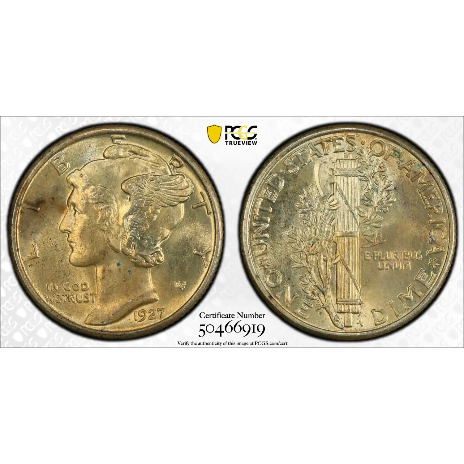 1927 Mercury Dime PCGS MS-64 FB
