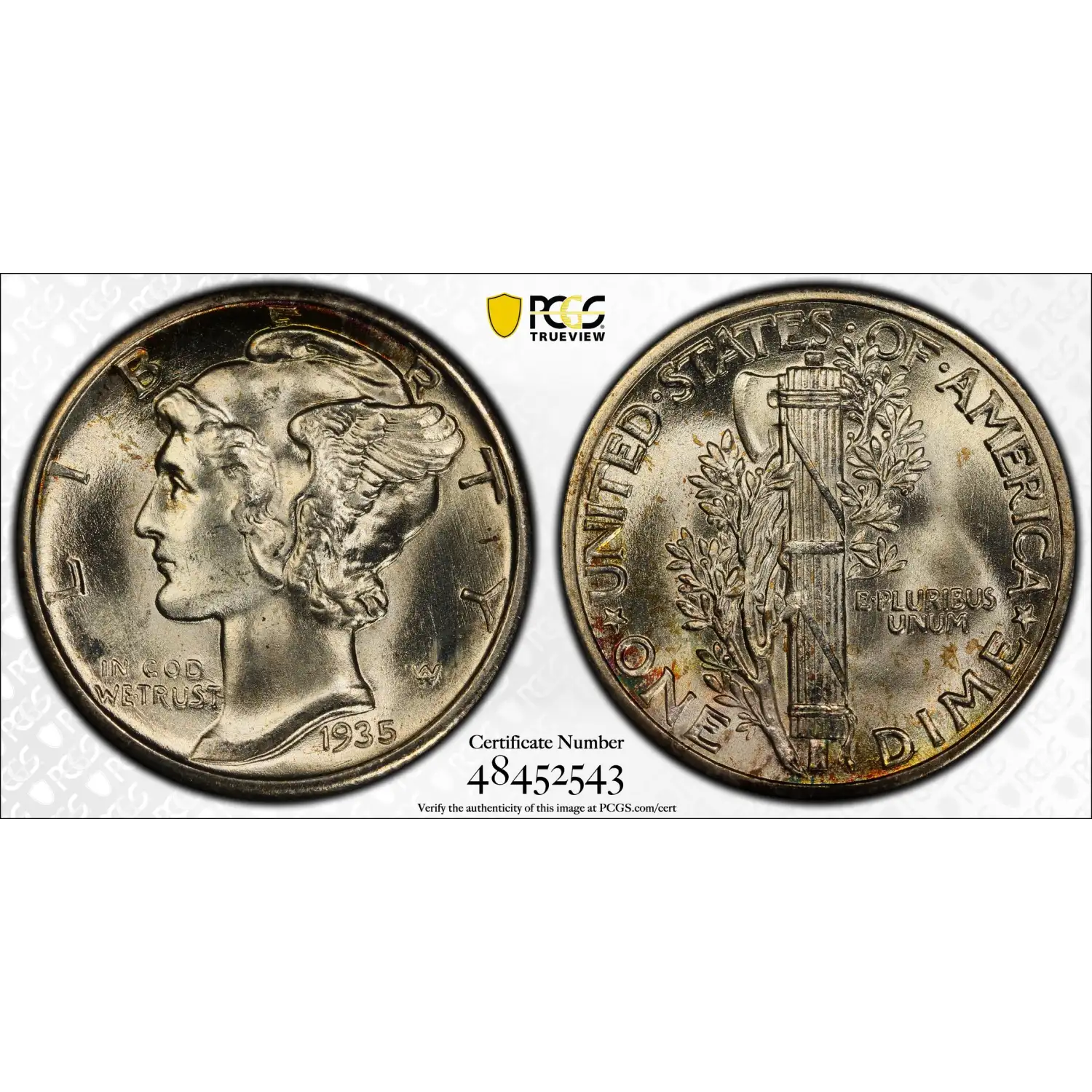1935 Mercury Dime PCGS MS-66