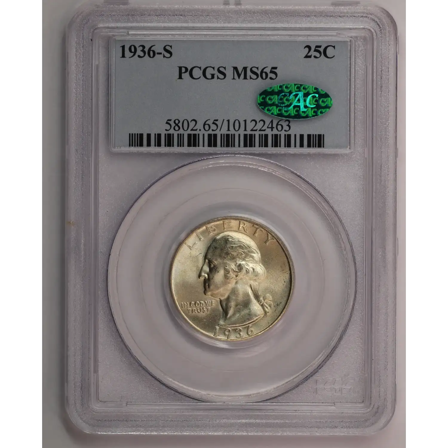 1936-S Washington Quarter PCGS MS-65 CAC