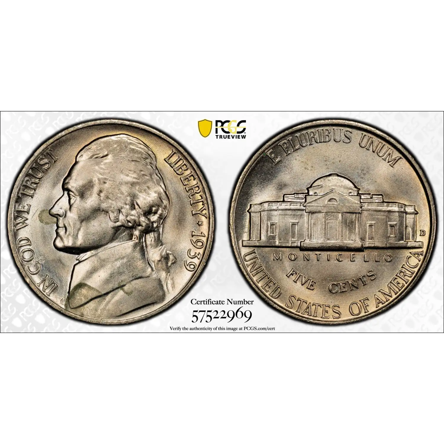 1939-D Jefferson Nickel PCGS MS-66 Reverse of 1938