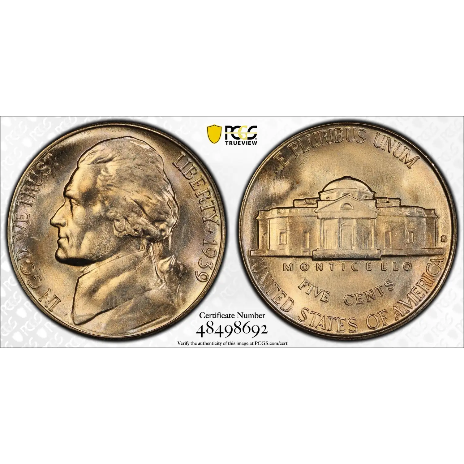 1939-S Jefferson Nickel PCGS MS-66 Reverse of 1938