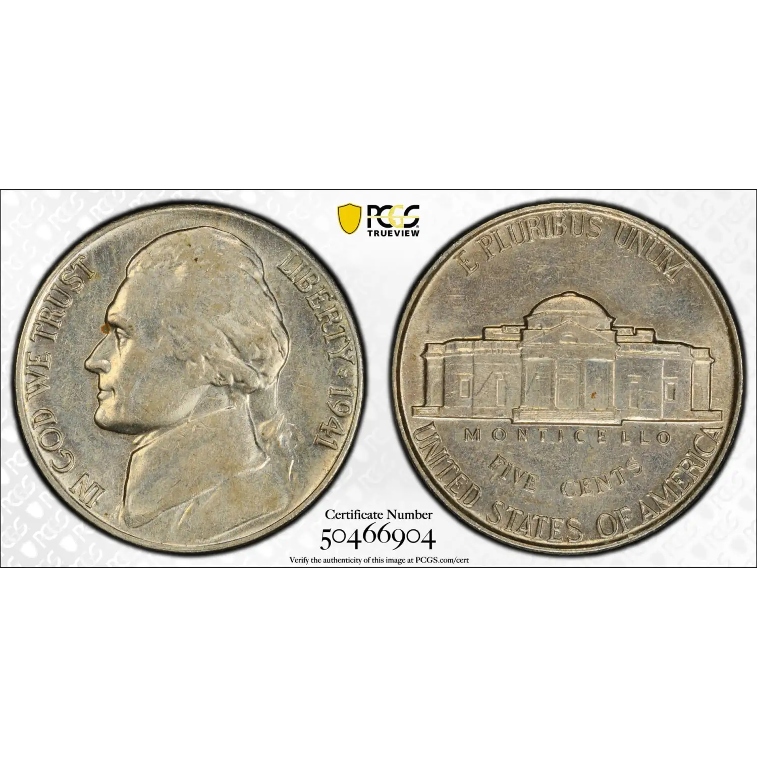1941 Jefferson Nickel PCGS AU-55
