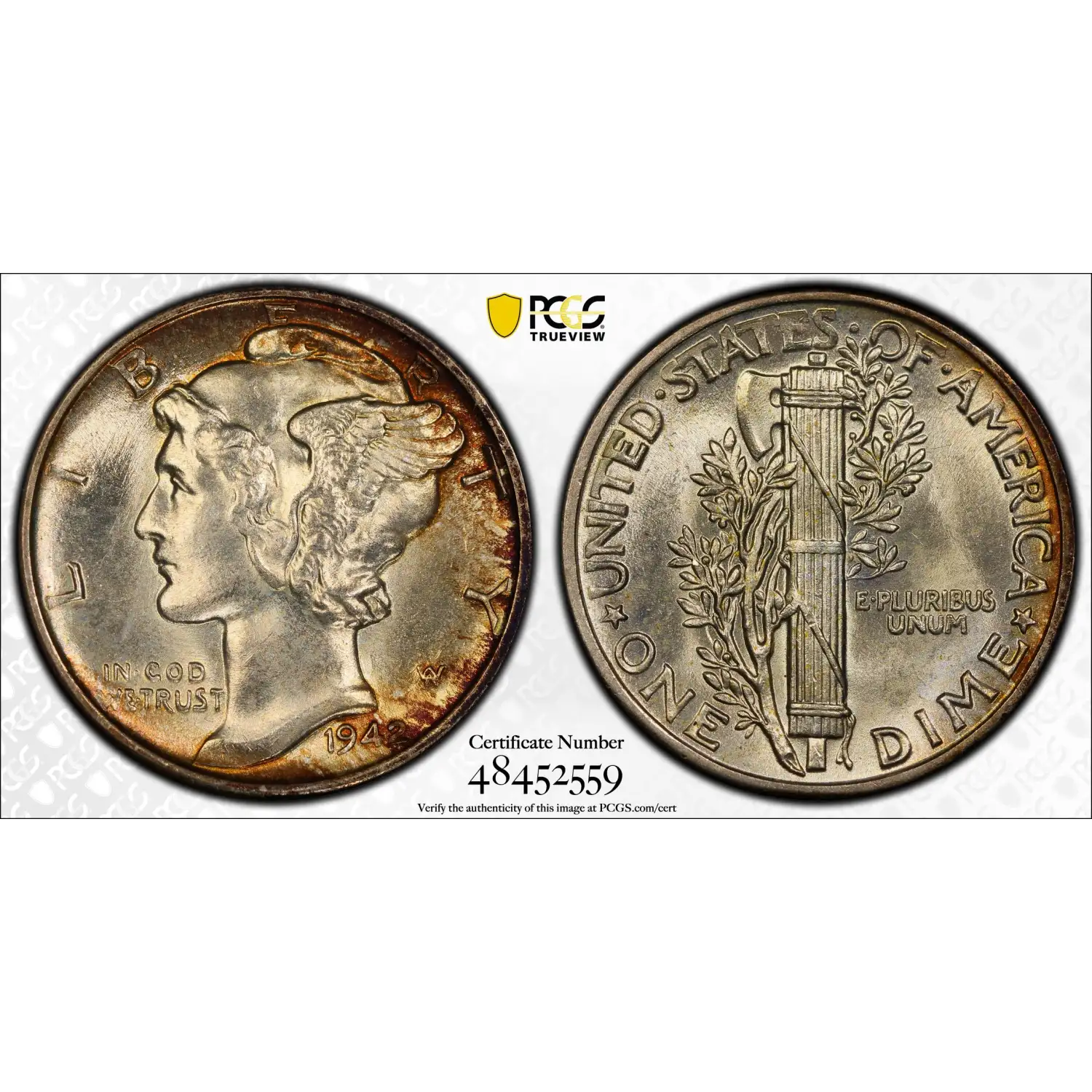 1942 Mercury Dime PCGS MS-65