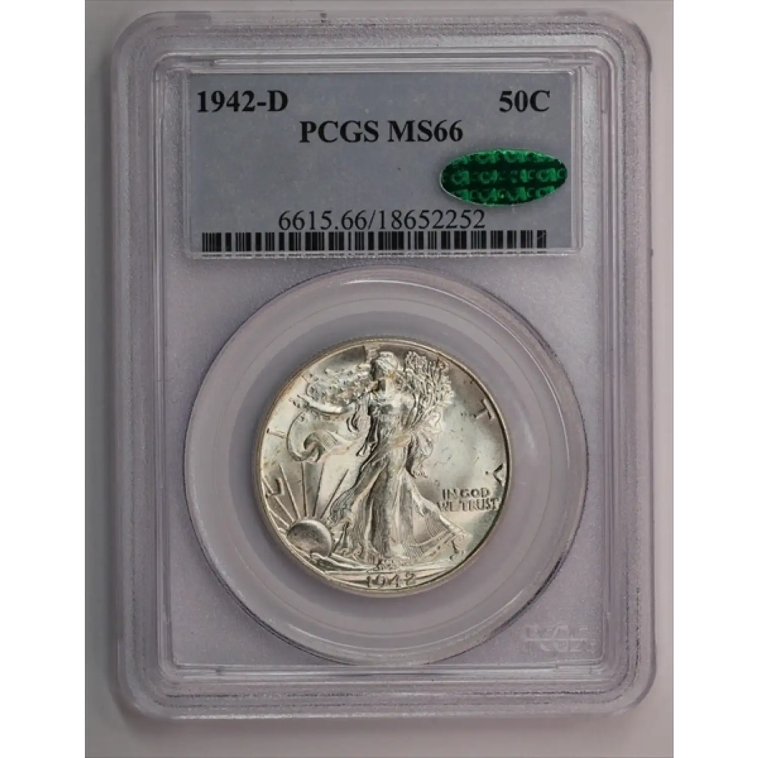 1942-D Walking Liberty Half Dollar PCGS MS-66 CAC