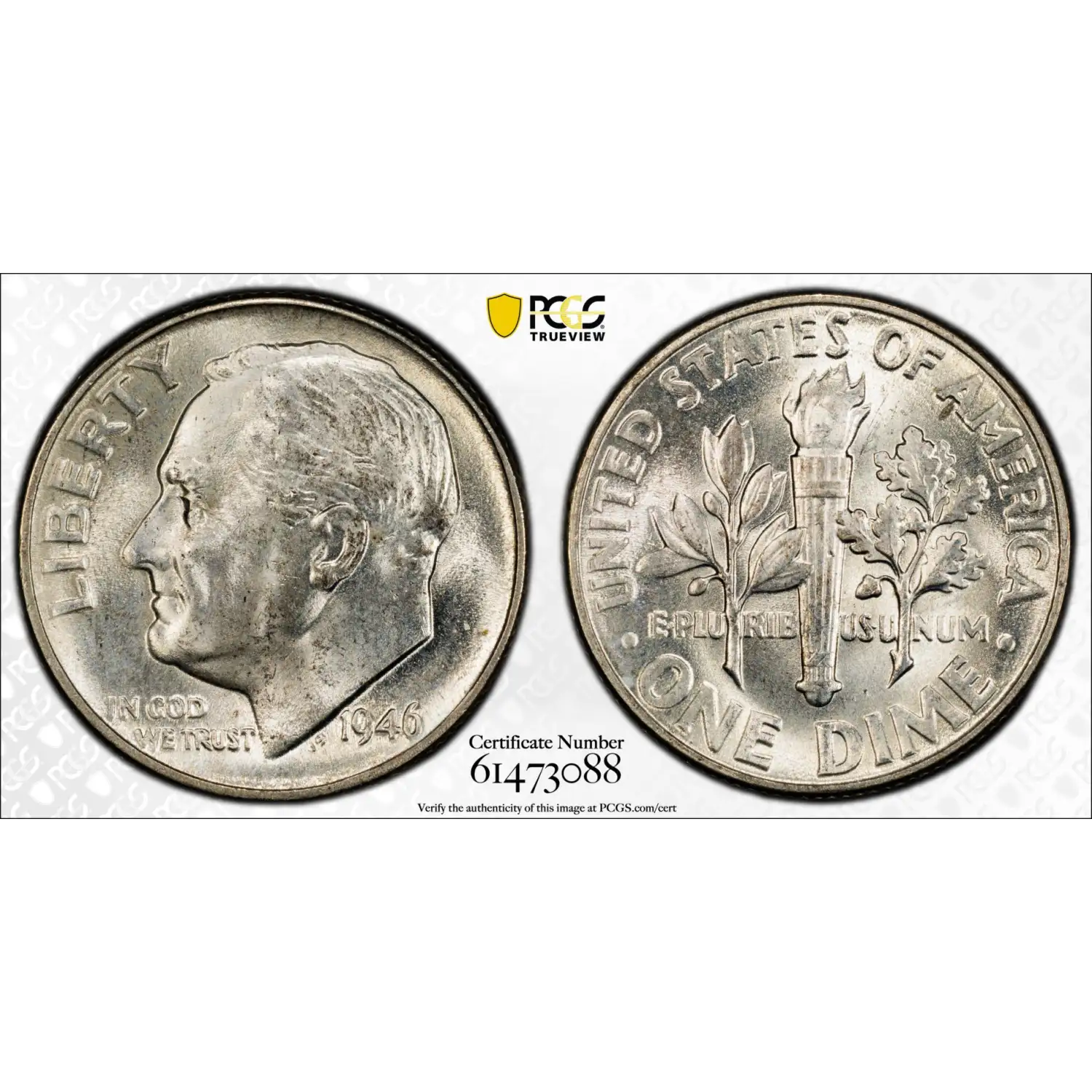 1946 Roosevelt Dime PCGS MS-65
