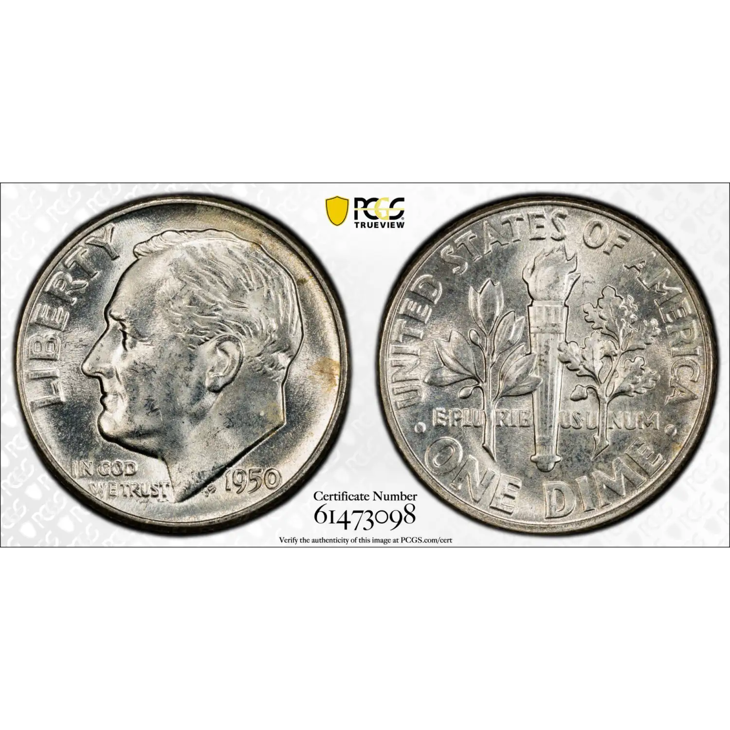 1950 Roosevelt Dime PCGS MS-65