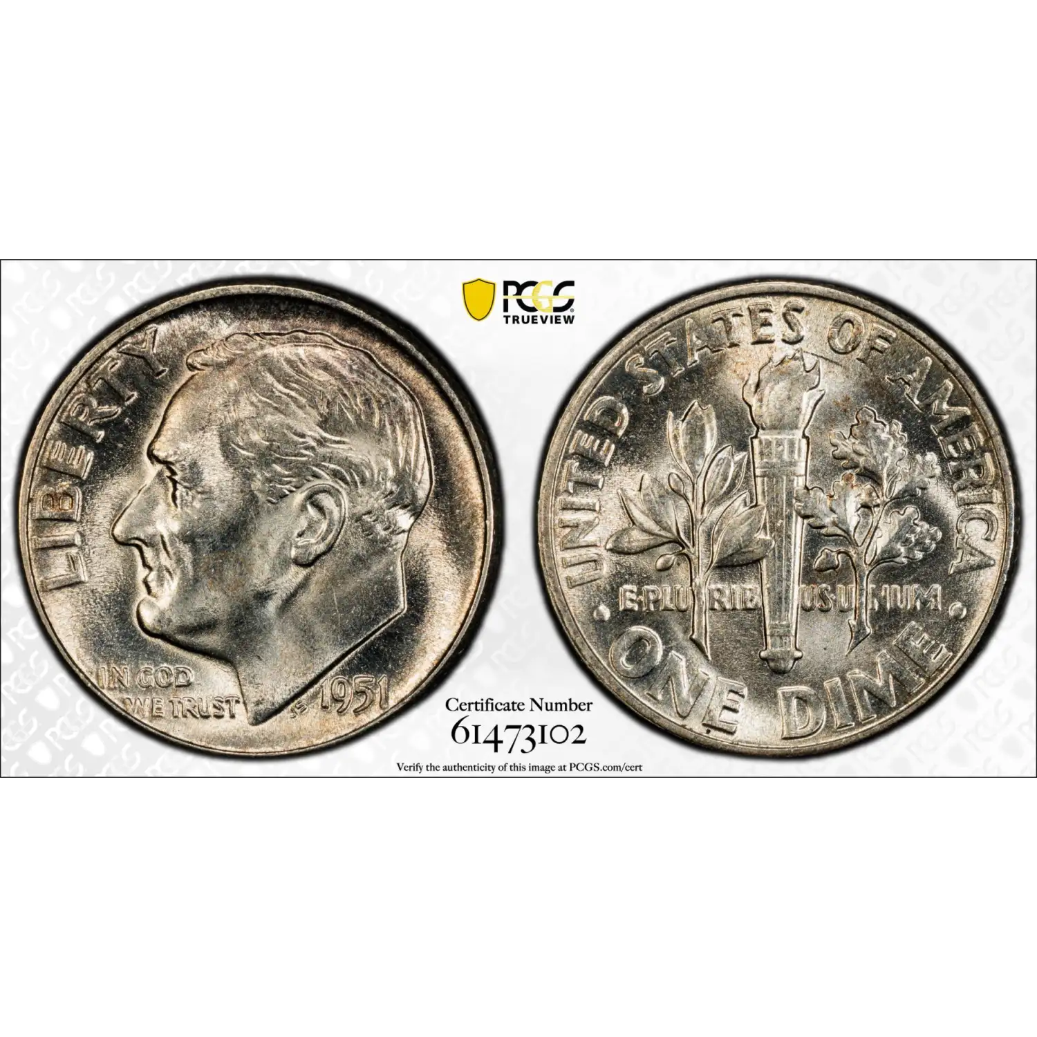 1951 Roosevelt Dime PCGS MS-64 FB