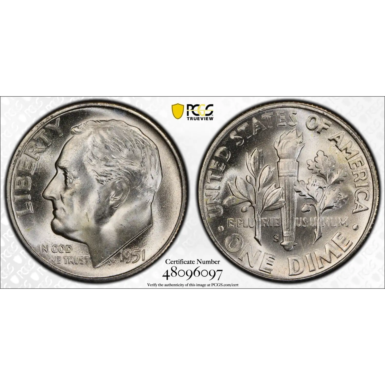 1951-S Roosevelt Dime PCGS MS-66