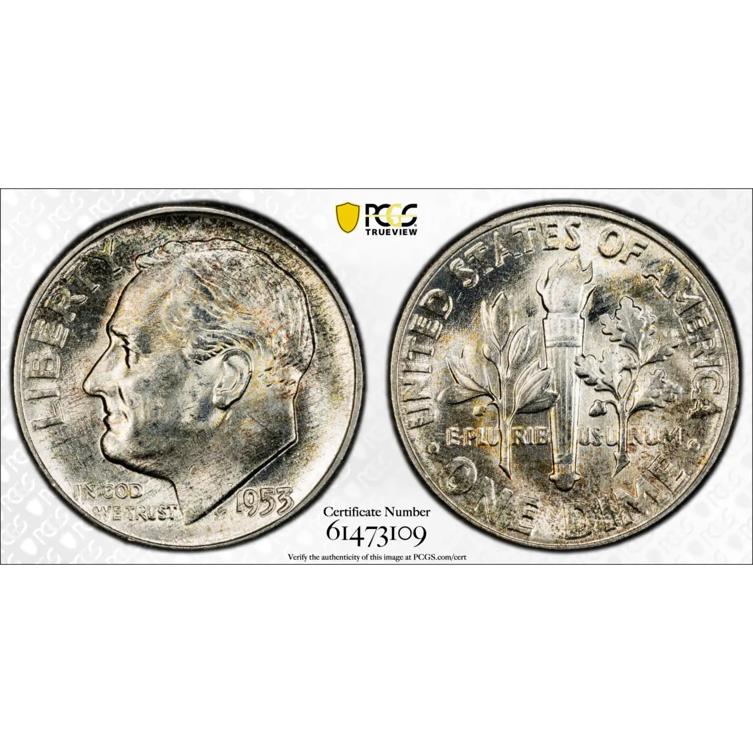 1953 Roosevelt Dime PCGS MS-65