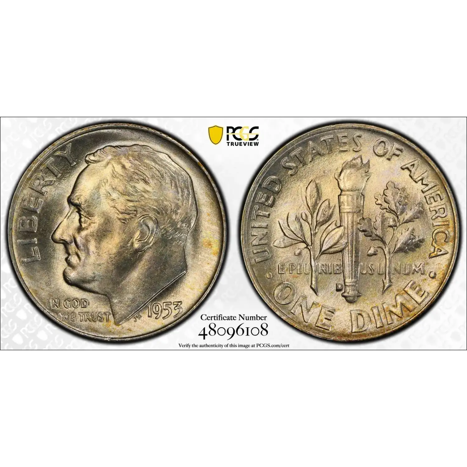 1953-D Roosevelt Dime PCGS MS-64 FB